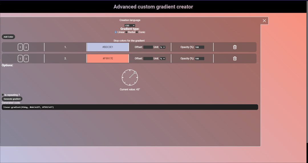 Advanced gradient creator