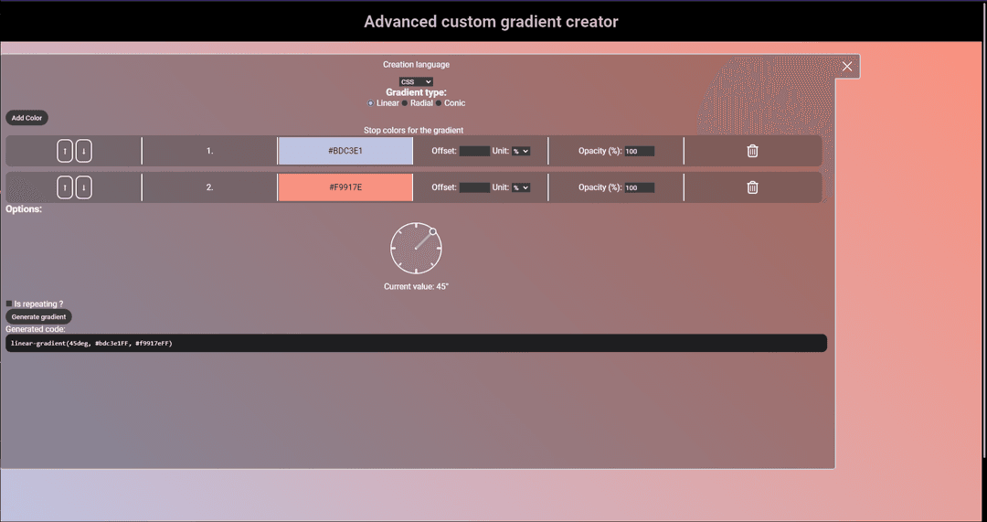 Advanced gradient creator