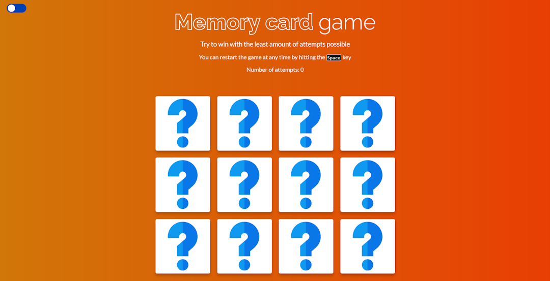 Memory card game