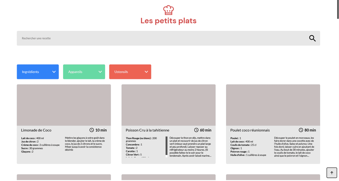 [JS-React] P7: Les petits plats